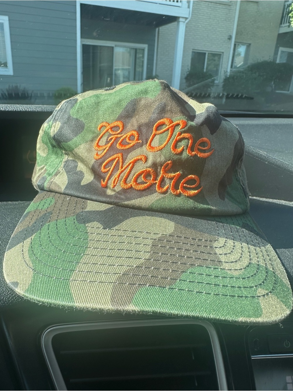 Camo "Go One More" Embroidered Baseball Cap - Green/Orange